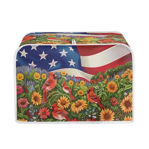 Image of American Flag Floral Bird Toaster Dust Cover Bakeware Protector Compatible with 4 Slice Toaste Dust Protection Cover July 4th Independence Day Decor
