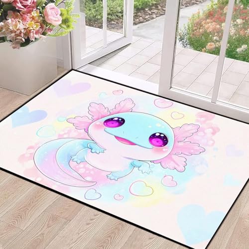 2' x 3' Kawaii Axolotl Area Rug for Entryway Hallway Bedroom Love Throw Rugs Salamander Carpet for Kids Girls Teens Women Dorm Living Room Floor Mat D