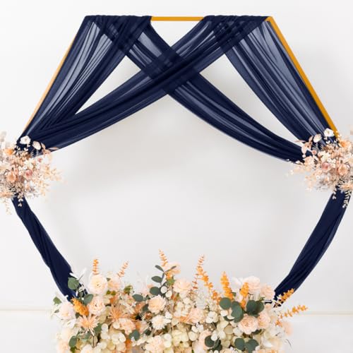 Image of Sheer Gauze Wedding Arch Draping Fabric 29 inch x 20 FT 4 Panels Navy Blue | Shimmery Gauze Drapes, Airy Backdrop Curtains, 6.6 Yard Outdoor Drapery Panels, Photo Background, Wedding Church Events Decor