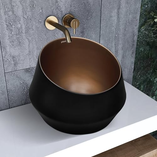 Image of Plantex Ceramic Tabletop Washbasin /Bathroom Basin Sink /Basin for Bathroom /Wash Basin for Restaurant /Hotel (Black & Red Bronze - 16 x 16 x 12 Inch)
