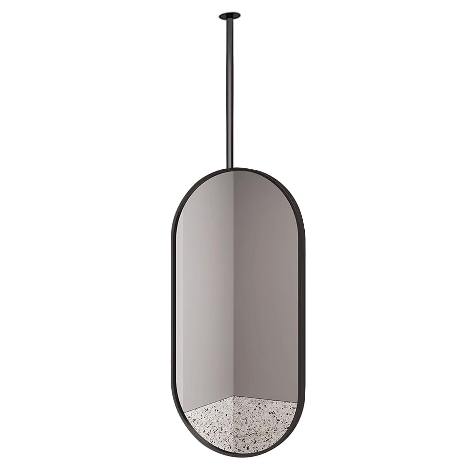 FGXHHS Modern Oval Mirror for Ceiling Hanging Decor Mirrors Black Metal Frame Floating Glass Mirror, Bathroom Vanity Mirror(50cmx100cm)