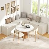 YUUIJOAA L Shaped Bench with Storage, 63' Breakfast Nook Benches, Wood Kitchen Corner Dining Bench Seating for Entryway Dining Room, Kitchen, White