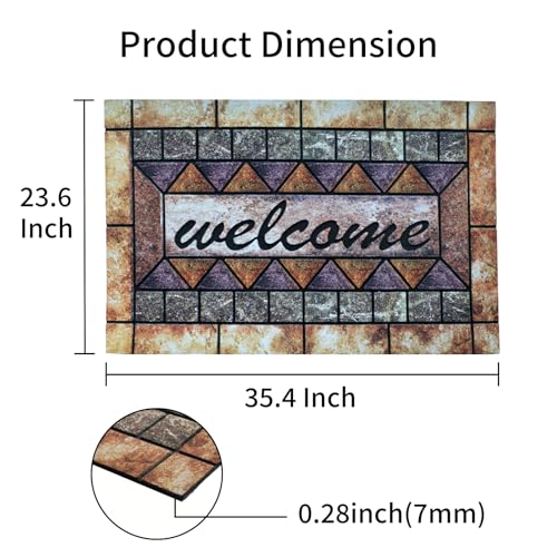 Door Mat Welcome Mat, Heavy Duty Door Mat 23.6 x 35.4 Inch Front Rug Doormat for Outdoor Entrance Home Non-Slip Rubber Rug for Front Door, Outside, Entryway, Patio (Brown Welcome) — view 3