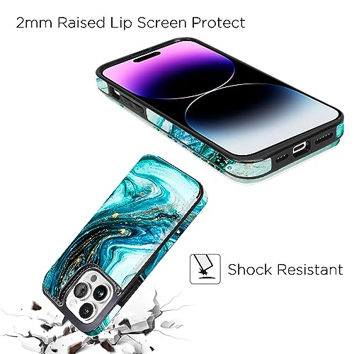 Image of uCOLOR Compatible with iPhone 13 Pro Wallet Case with Card Holder Slots Marble Flip Leather RFID Kickstand Phone Wallet Cover for Women and Girls 6.1 inch (Blue Turquoise Marble, iPhone 13 Pro 6.1 inch)