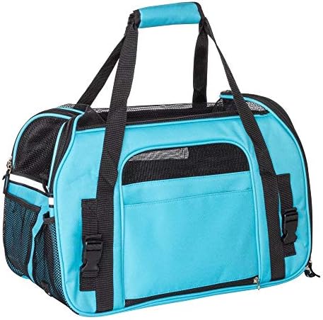 Fauna Travel Pet Carrier - Portable & Foldable Airplane Dog & Cat Carrier For Small Animals, Puppies, Rabbits - Airline Approved Bag With Washable Soft Pad, Carry Strap, Accessories Pocket - Blue