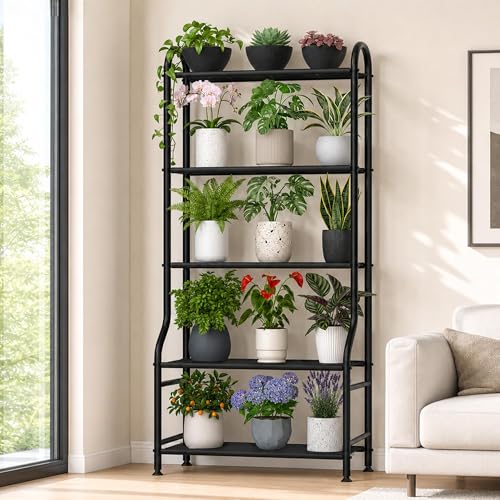 Yutrchey Support en métal pour plantes à 5 niveaux - Étagère verticale robuste pour intérieur et extérieur pour plusieurs pots, support de 165 cm de haut...