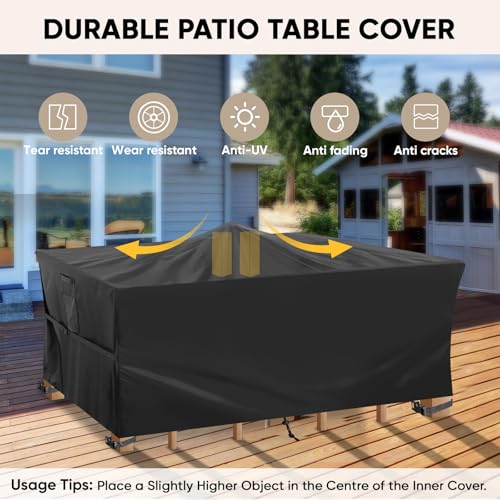 Image of BALEINE Patio Furniture Covers, Outdoor Furniture Covers Waterproof, Heavy Duty Oxford Patio Table Cover for Outdoor Table, Chair, Sofa, Desk (Black 102 inchLx74 inchWx28 inchH)