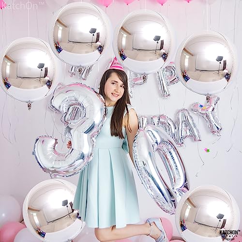 Image of Silver Orbz Balloons Decorations - Pack of 6 | Large 22 Inches 360 Degree Round Metallic Helium Silver Balloons | 4D Sphere Mylar Foil Mirror Finish | Birthday Party Supplies and Other Occasions