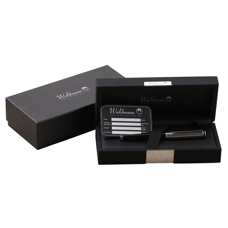 Waldmann Rollerball Edelfeder, Tintenroller Lack Schwarz, echt Silber