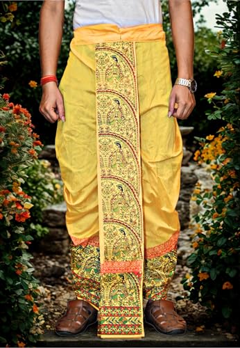Image of Men's Ready to Wear Pant System Printed MAYUR PUCHHA Dhoti for Marriage, Pooja, Festival etc.(GC010)