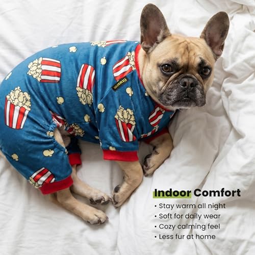 Image of Fitwarm Popcorn Dog Pajamas, Funny Dog Clothes for Small Dogs Boy Girl, Fleece Pet Onesie with Feet, Blue, Red, White, Yellow, Small