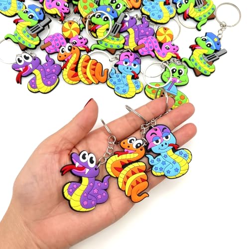 JZK 30 x Cartoon Schlange Schlüsselanhänger Schlüsselanhänger für Geburtstagsfeier Gefälligkeiten, Goody Bags, Kindergarten Klassenzimmer Preise, Lucky Dip Preise für Jungen, Partytütenfüller
