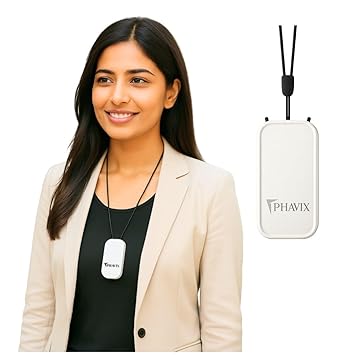 PHAVIX Portable Wearable Air Purifier, Rechargable, Silent Operation, Sleek Design with Neck Strap, Ideal for Travel, Office & Everyday Use, White - image, photos