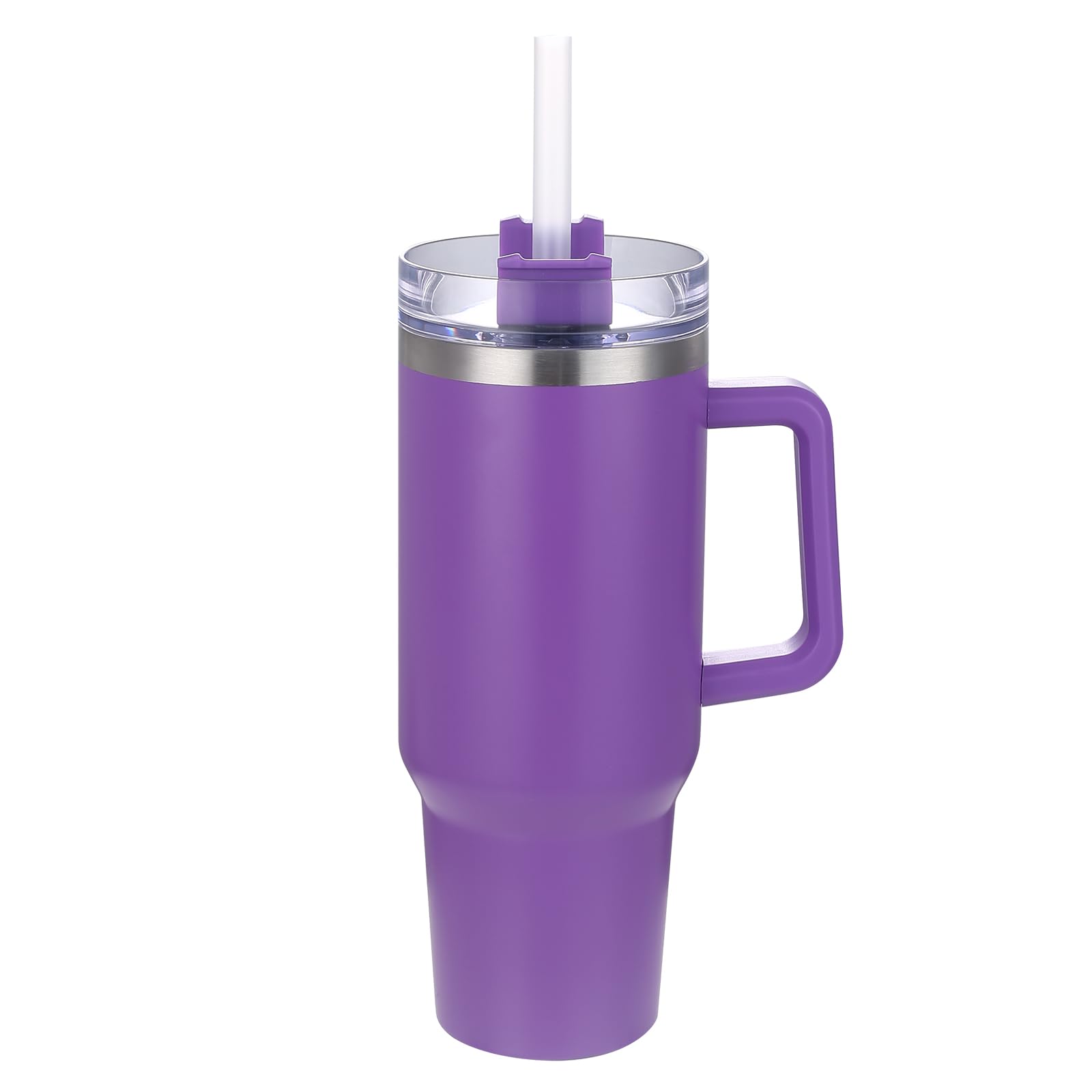Premium 40 Oz Stainless Steel Tumbler - Handle & Straw - Insulated Traveling Mugs - Hot/Cold Drinks - Leak-Proof - Purple, 8.5 x 4 inch