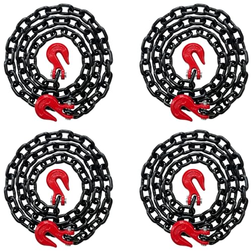 4PK - Falcon Cargo 1/2 X 10 Grade 80 Transport Binder Chain - 12 000 LBS WLL - Clevis Grab Hook Tie-Down Towing