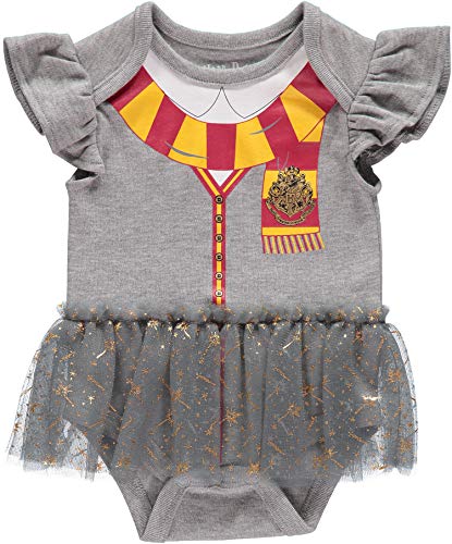 Harry Potter Baby Girl's Creeper Tutu Short Sleeve Bodysuits (Grey/Red/Orange, 0-3 Months)