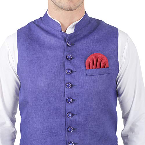 Image of TAHVO Men's Nehru Jacket /Waistcoat /Modi Jacket Cotton Fabric /Men 's 5 Button Nehru Jacket with Hanky Kurta Set