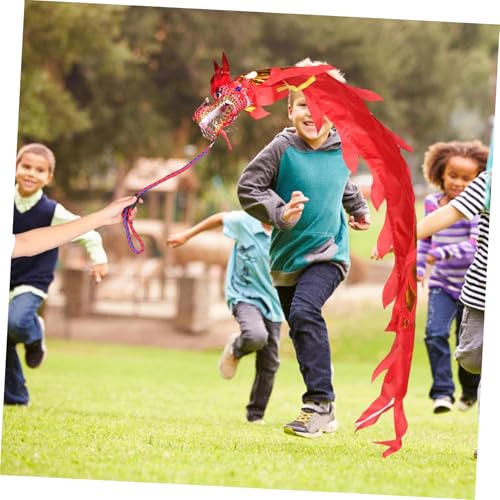 Dragon long en tissu rouge ABOOFAN avec rubans pour spectacles