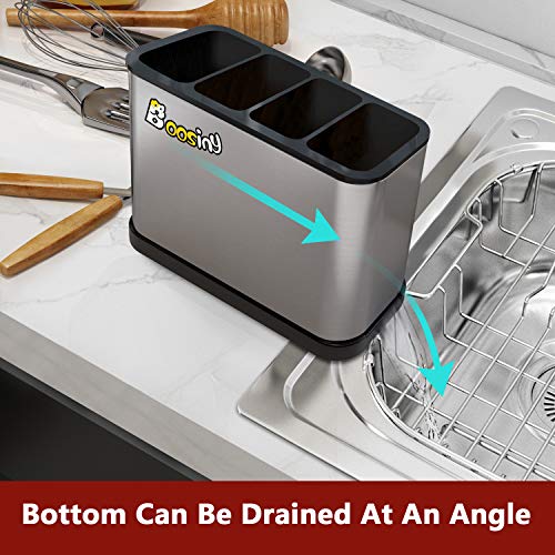 image for Utensil Holder, Boosiny Sturdy Stainless Steel Weighted Kitchen Base, 