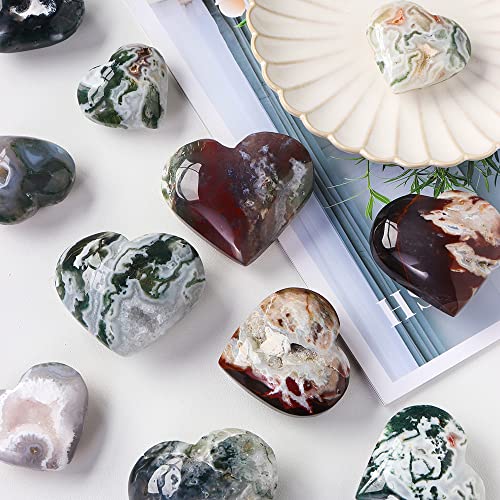Natural Moss Agate Crystal Star (Moon Heart) Shape Gemstones Crystal Carving Crafts Palm Stone Tumbled Polished Chakra Stone Worry Stone Diy Jewelry Making (Heart) #TOP6