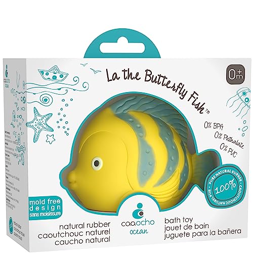 Image of CaaOcho Pure Natural Rubber Bath Toy - La The Butterfly Fish Baby Toy - Hole Free Bath Toys, BPA Free Bath Toys for Infants, Without Holes Sealed Natural Rubber Baby Toy