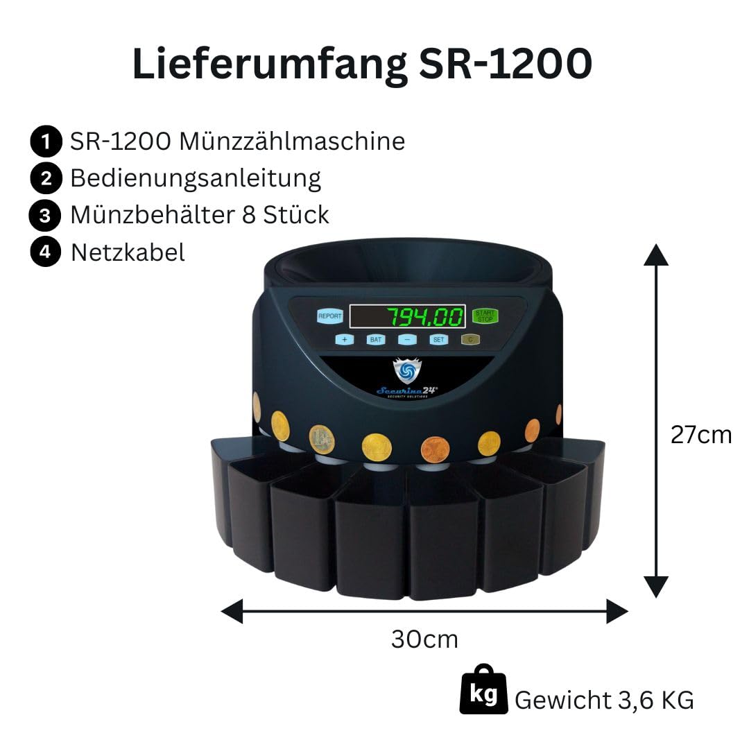 Securina24 SR1200BBB - Contador de monedas automático, color negro