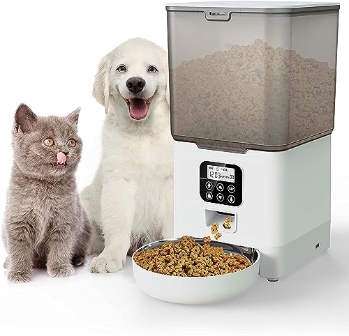 Image of PetVogue Plastic Automatic Cat & Dog Feeder, 6L Pet Food Dispenser For Cats & Dogs, Programmable Portion Control 1-4 Meals Per Day & 10S Voice Recorder For Small Medium & Large Pets (5.6L)