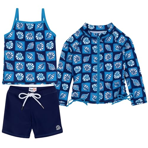 Image of SwimZip Girls' 3 Pc Swim Set w /Long Sleeve Rash Guard, Tankini & Shorts UPF 50+