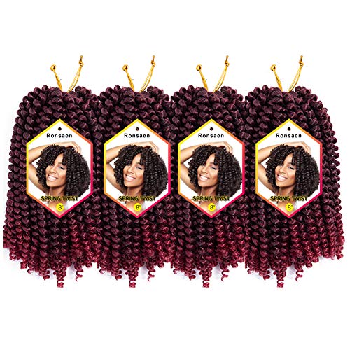 Ronsaen 8 Inch 4 Packs Spring Twist Hair Real Kanekalon Synthetic Crochet Braids Braiding Hair Extensions (8"4Packs,T-Bug)