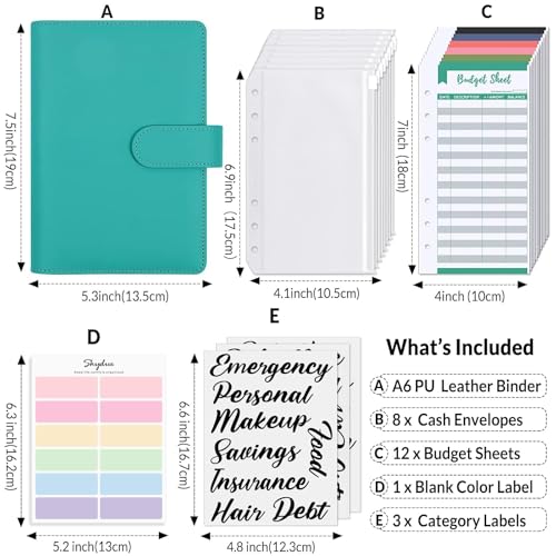 Image of SKYDUE Budget Binder, Money Saving Binder with Zipper Envelopes, Cash Envelopes and Expense Budget Sheets for Budgeting (Turquoise)