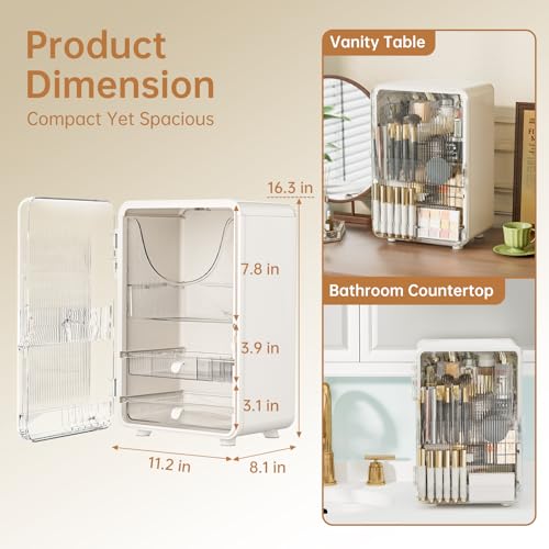 HAIXIN Makeup Organizer for Vanity, Large Capacity Skincare Organizer with Drawers, Top Opening Cosmetic Storage for Bathroom Countertop, Lipstick & Perfume Organizer (White)