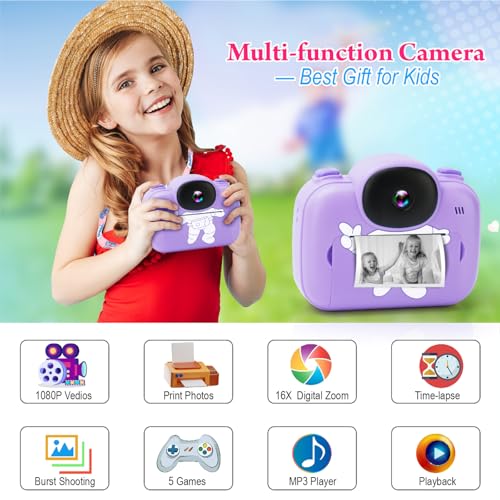 Image of Kids Camera Instant Print, 3.5'' Kids Digital Camera Instant with 1080P HD Photos & Videos, Christmas Birthday Gifts for Girls Boys Age 3-12 (Purple)