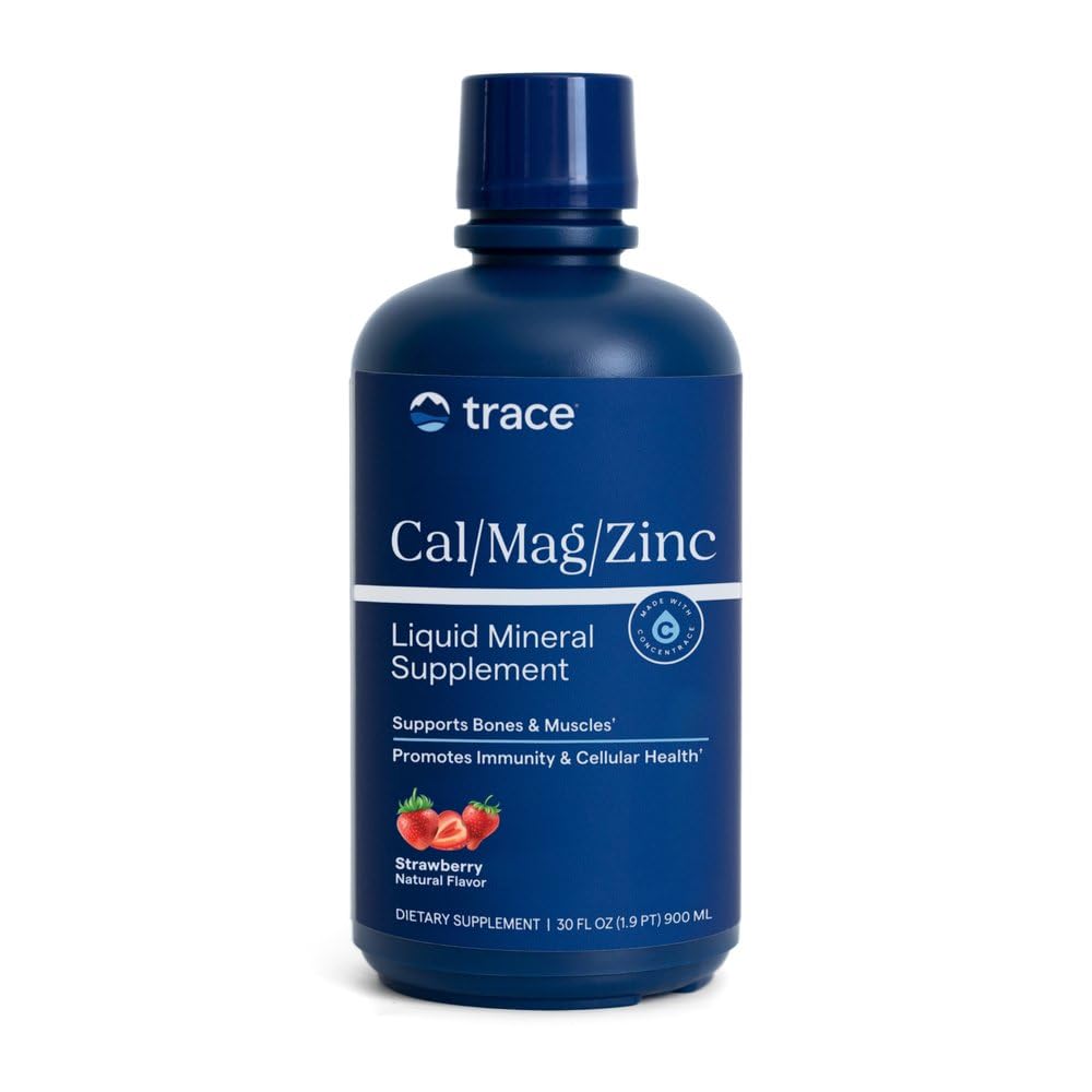 Trace Minerals Liquid Cal Mag Zinc with Vitamin D3, 30 fl oz, Strawberry Strawberry 32 Fl Oz (Pack of 1)