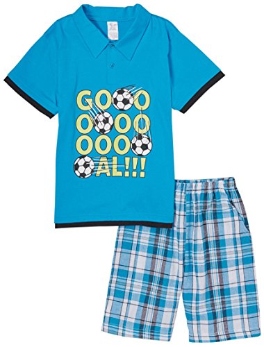 Image of ToBeInStyle Boys' 2-Piece Graphic Top & Plaid Shorts Outfit Set - Polo or V-Neck Tee
