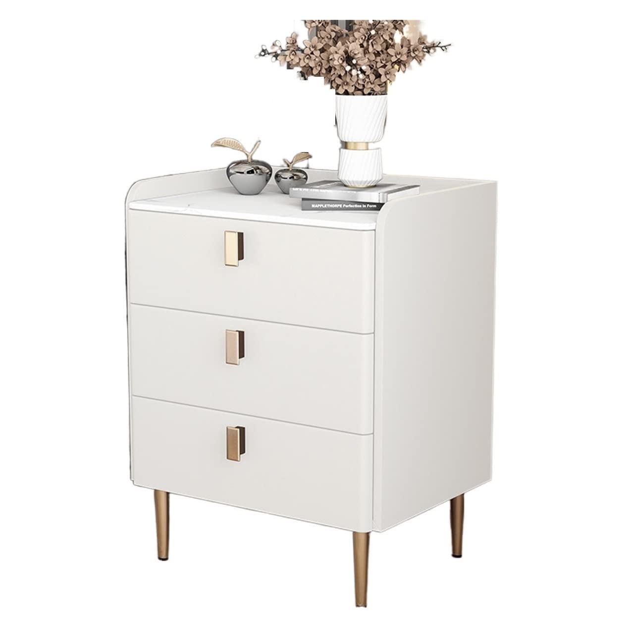 BHGFYXBS Side Tables Bedroom Home White Bedside Table Three Tier Locker Bedroom Living Room Leather Bedside Cabinet Marble Countertop Locker Bedside Tables,A