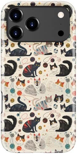DEENAKIN for iPhone 17 Pro Case Cute - Wireless Charging Compatible - Dual-Layer Soft Silicone + Hard Shell - Stylish Wildflower Design - Chic Phone Cover for Women - A Cat's Playground
