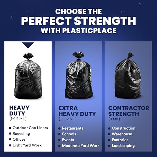 Plasticplace 55-60 Gallon Trash Bags │ 1.0 Mil │ Black Heavy Duty Garbage Can Liners │ 38” x 58” (100 Count) by Plasticplace - Image 6