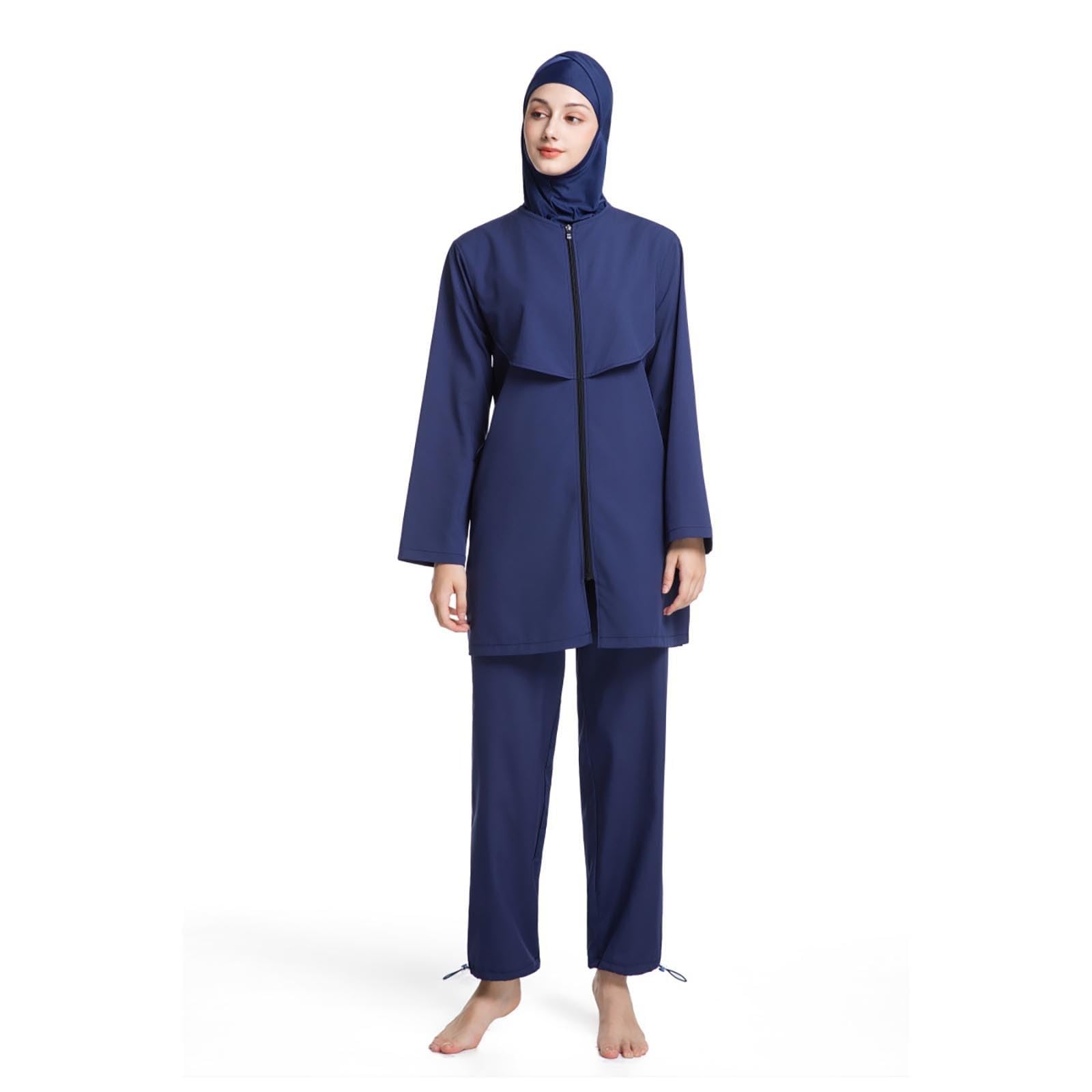 Generisch Burkini Damen Muslim Große Größen 3tlg Set Rash Guard Langarm Ganzkörper Schwimmanzug Schwimmkleid + Schwimmhose + Hijab Badeanzug Islamische Schwimmkleidung UV Schutz