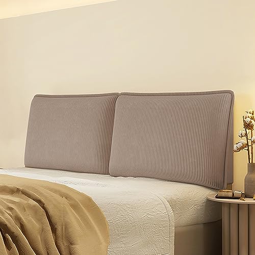Cojín de cabecero tapizado de pana color café, almohada grande extraíble de color sólido, soporte de respaldo de rayas de 47 pulgadas, almohada de respaldo de cama tamaño matrimonial