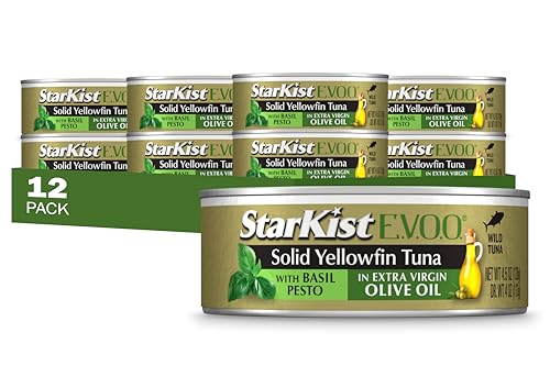 StarKist E.V.O.O. Solid Yellowfin Tuna with Basil Pesto and Extra Virgin Olive Oil, 4.5 oz Can, Pack of 12