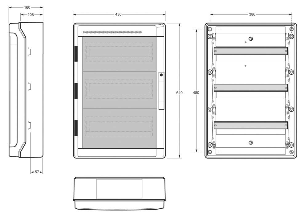 Aufputz Feuchtraum Verteiler Pro 3-reihig IP65 54 Module - Verteilerkasten Kleinverteiler Sicherungskasten, Tür transparent