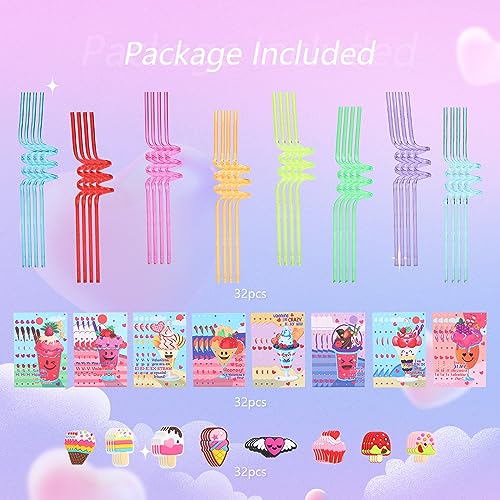 32 unidades de pitillos reutilizables coloridos con tarjetas de San Valentín miniatura 2