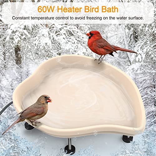 Hugeneroy Heated Bird Bath For Outdoors In Winter - Heated Birdbath Bowl With Thermostatically Controlled - Frost Resistant Energy Saving 60W,Off-White #TOP1