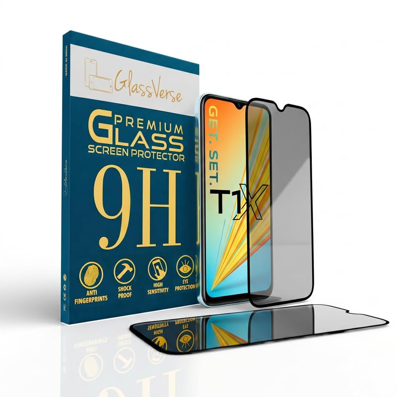 Image of GlassVerse Privacy Tempered Glass for Vivo T1x | Anti Spy Screen Protector, 9H Hardness, Edge to Edge, Case Friendly, Hassle-less Installation Kit Included. (Pack of 2)