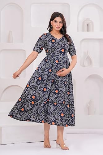 Image of Stylish Women's Pure Cotton All Over Printed Kurti Gown, Maternity Dress, and Feeding Dress - Comfortable and Elegant Maternity Wear for Women