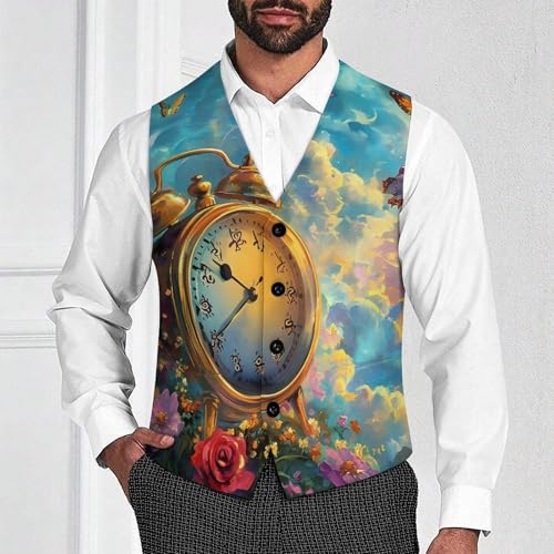 Vintage Clock Butterfly Mens Slim Fit Suit Vest Dress Waistcoat Casual Business Vest2