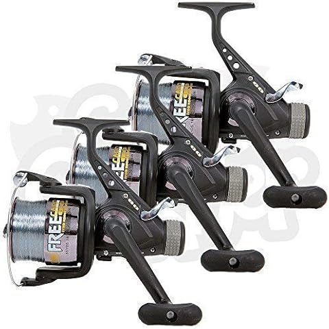 Lineaeffe 3 x Free Carp 60 3BB Carp/Coarse Runner Fishing Reels Pre-Spooled with 15lb Line Cover