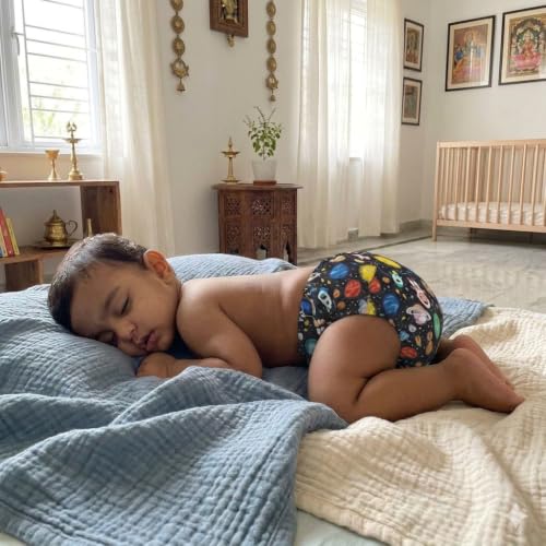Image of Little Pea Adjustable Cloth Diaper for Babies (3 Months-3 Years) | Leak-Proof, Washable & Reusable | Includes 2 Diaper + 2 Absorbent Pad | Free Size (5-18 kg) | Pack of 2