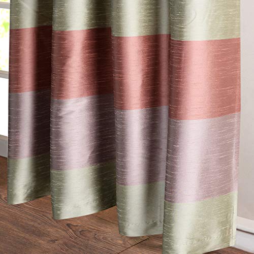 Image of Deco Window Polyester Blackout Striped Opaque Curtains 9 Feet Long Set of 2, Room Darkening (Eyelet,Peach, 9Ft) Curtains for Bedroom and Living Room