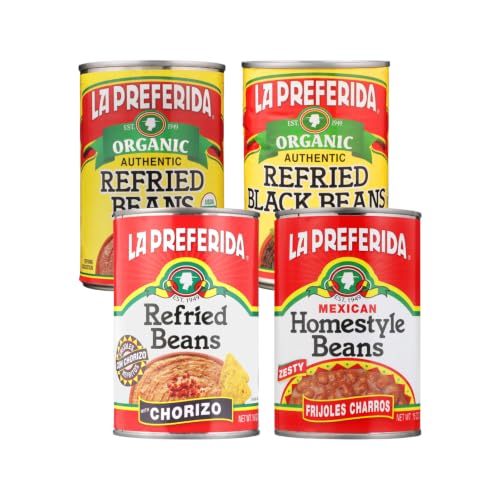 Image of La Preferida Bean Sampler, (Organic Refried Pinto Beans, Organic Refried Black Beans, Homestyle Beans, & Chorizo Refried Beans), 1 Each (Variety Pack)